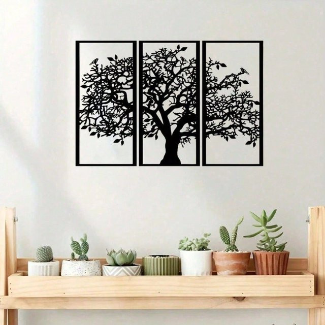 CIFBUY Baum des Lebens Wandkunst 3-teilige Metallwanddekoration in Schwarz für Wohnzimmer und Schlafzimmer - Bild 1