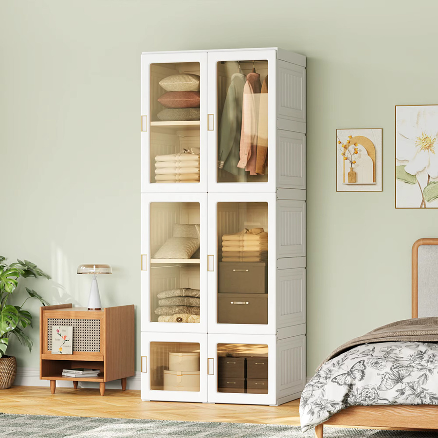Anajqaqia Kleiderschrank mit Kleiderstange und magnetischen Türen, faltbarer Mehrzweckschrank für Schlafzimmer und Wohnzimmer, Weiß, B/T/H: 69 x 50 x 170 cm - Bild 3