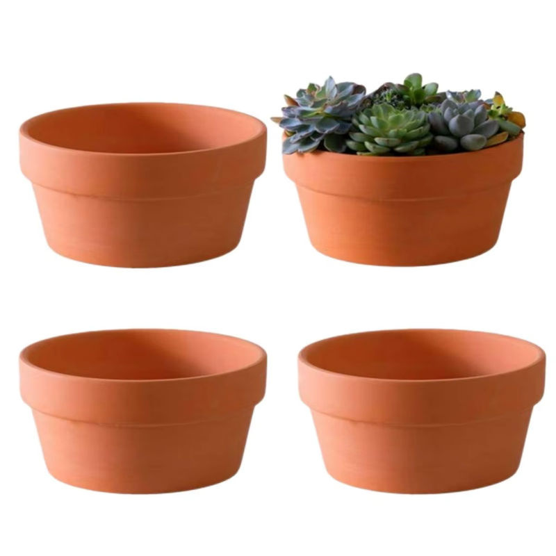 4er Set Terrakotta Blumentöpfe aus Tonkeramik in Braun, B: 11,4 cm, H: 7,6 cm, mit Drainageloch für Kakteen und Sukkulenten - Bild 4