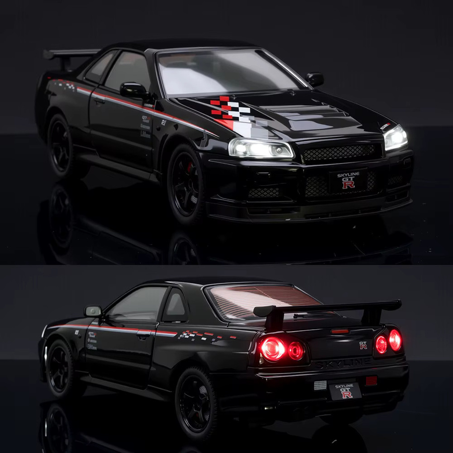 MINI AUTO GTR R34 Straßenauto, Sportwagen Modell, 1:24, Metall, Blau - Bild 3