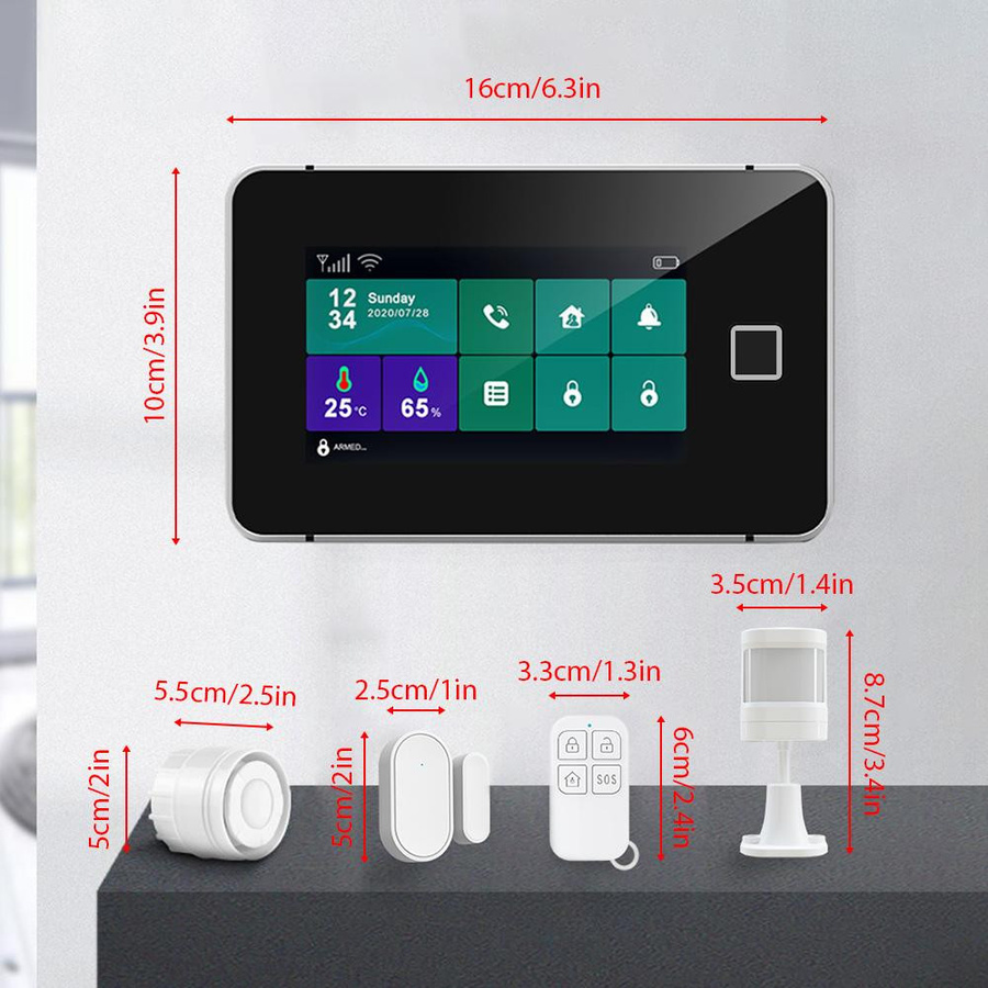 Neoglint 4G WiFi TY Drahtloses Hausalarmsystem mit 4,3-Zoll-Voll-Touchscreen-Alarmpanel und Fingerabdruck EU Version - Bild 7