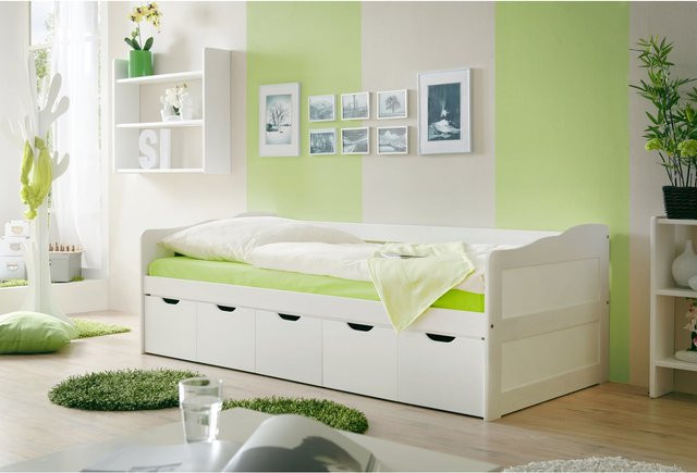 TiCAA Sofabett Maria aus Massivholz in Weiß mit Schlaffunktion und Auszugsschublade - Bild 1