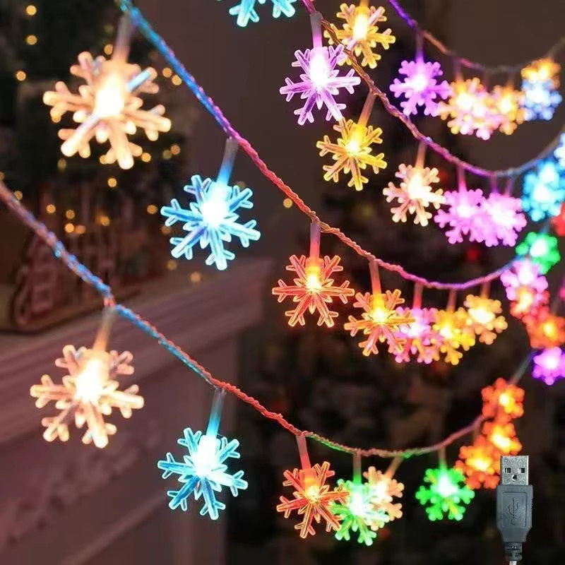 LED Lichterkette Schneeflocken Girlande mit USB-Stecker in Multicolor für Weihnachtsbaum und Raumdekoration - Bild 2