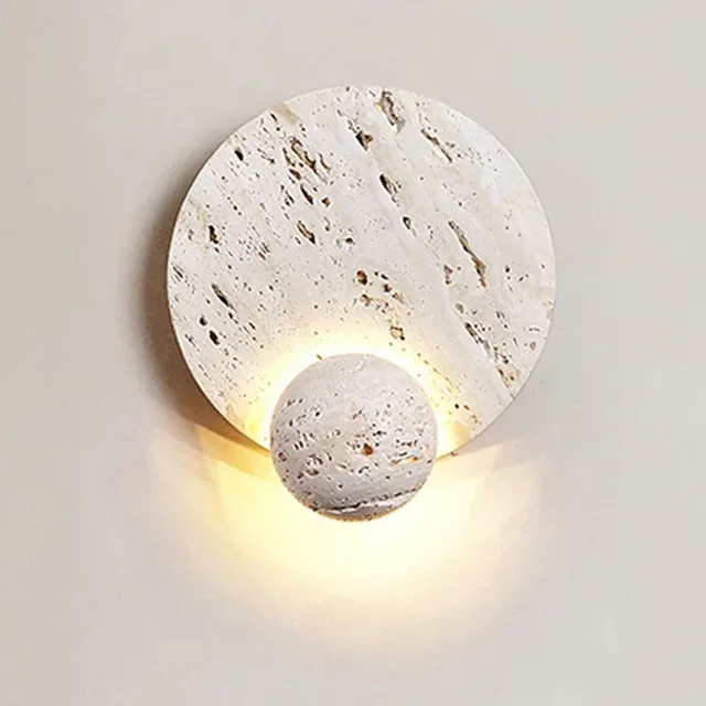 Moderne LED Wandlampe in Naturstein-Optik Weiß mit Up-Down-Lichteffekt für Wohnzimmer und Hintergrunddekoration - Bild 1
