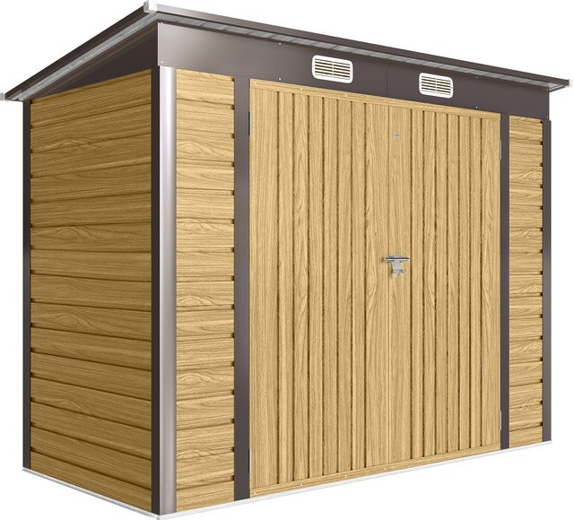 Outsunny Metall-Gartenschuppen aus verzinktem Stahl in Eiche, 3 m², B/T/H: 249 x 121 x 183 cm - Bild 1