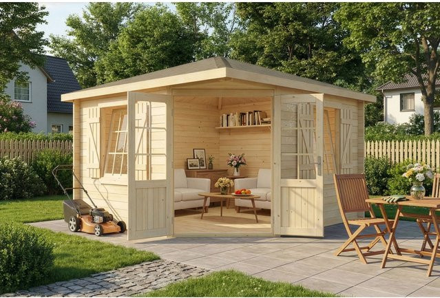 Alpholz Gartenhaus Monica Royal Spitzdach Unbehandelt B/T: 375 x 375 cm - Bild 1
