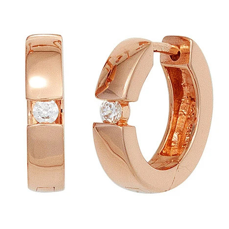 Colfem Creolen 925 Sterling Silber, rotgold vergoldet, 2 Zirkonia, Unisex - Bild 1