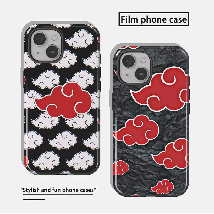 Schutzhülle mit Akatsuki Rote Wolkenmuster für Apple iPhone 17 16e 15 14 13 12 XS XR Pro Max in Schwarz und Rot - Bild 6