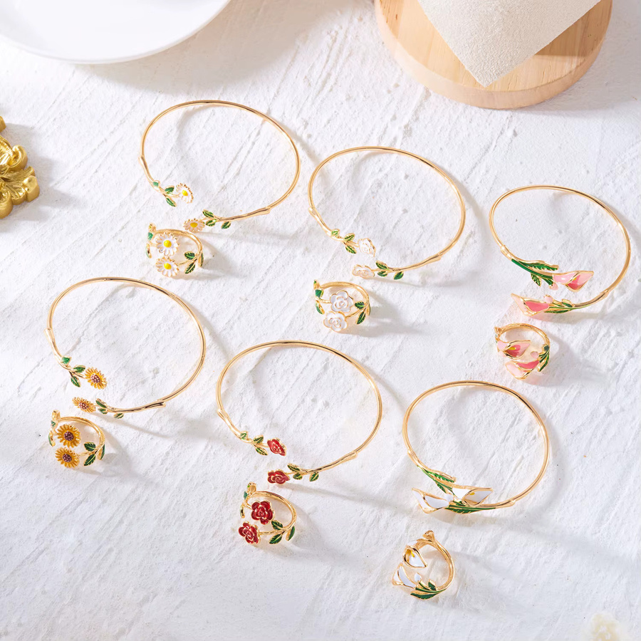 Rinhoo Schmuck-Set Armband und Ring, Emaille, Gold, Damen - Bild 1