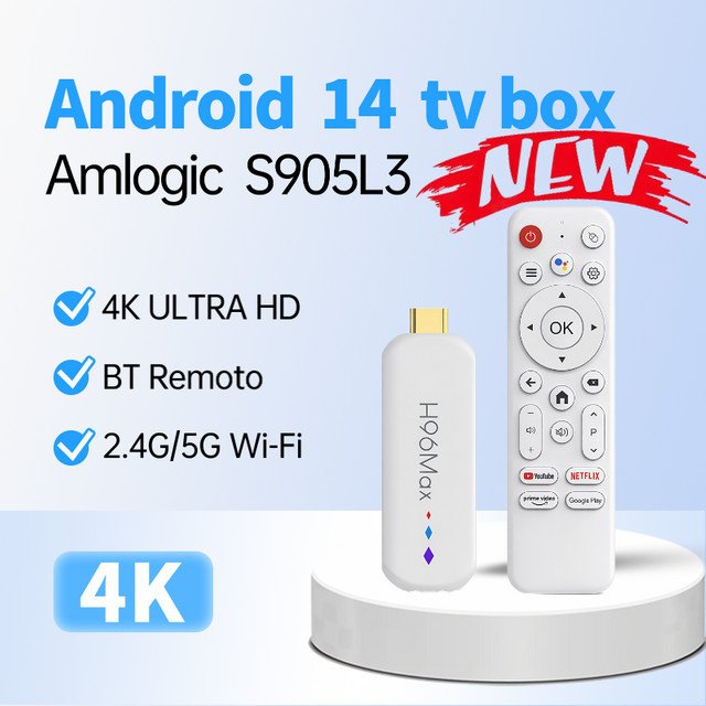 H96 MAX M20 Android TV Stick mit Amlogic S905L Quad Core, 4K UHD, Dual WiFi 2.4G/5G, Bluetooth und Sprachassistent Fernbedienung in Weiß - Bild 1
