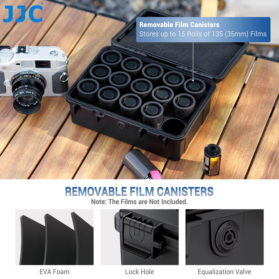 JJC Film-Hartschalen-Aufbewahrungskoffer für 15 Rollen 35 mm und 120 mm Fotofolie, wasserdicht und bruchsicher, Schwarz - Bild 6