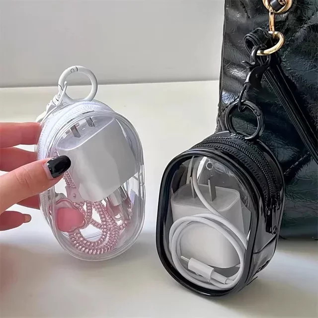 UYYNY Mini-Ladekabel-Aufbewahrungstasche und Kabel-Organizer in Schwarz und Transparent - Bild 1