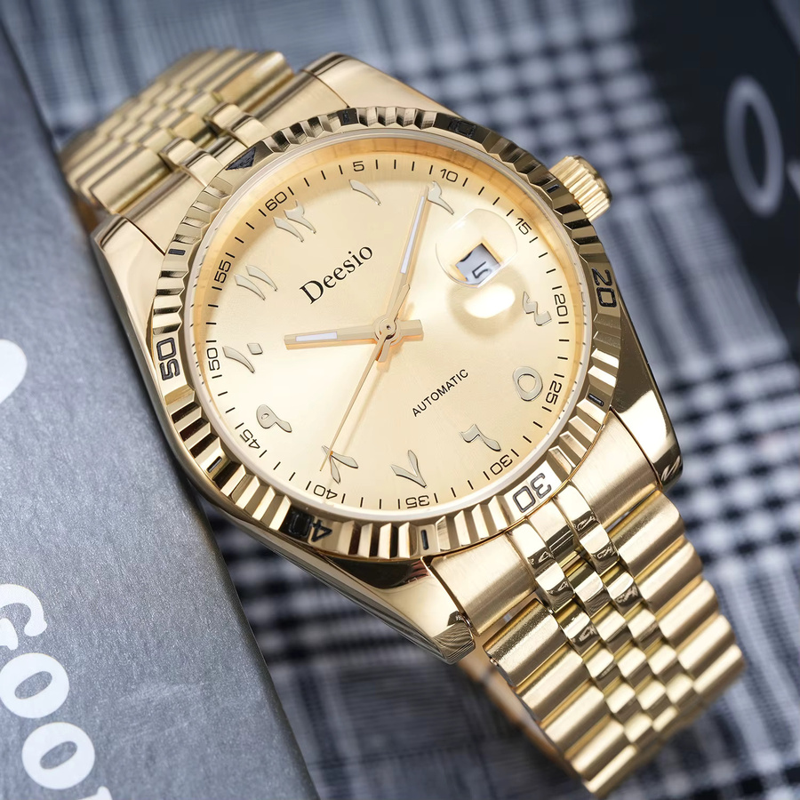 Deesio Armbanduhr, Automatik, Edelstahl, Gold, Herren, Datum - Bild 1