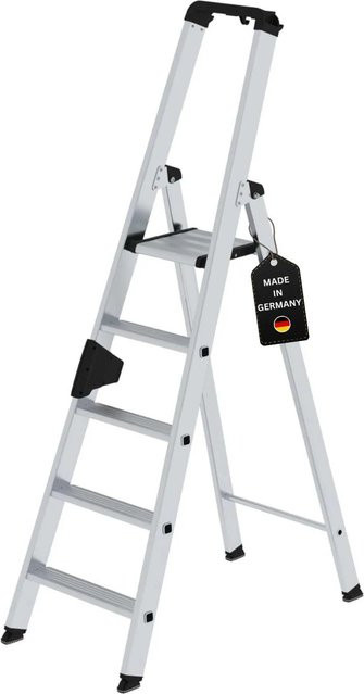 PROREGAL Stufen-Stehleiter einseitig begehbar, 5 Stufen, Silber - Bild 1