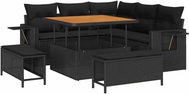 vidaXL Garten-Sofa-Set 8-teilig aus Poly-Rattan und Akazienholz in Schwarz - Bild 1