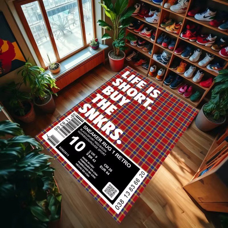 Sneaker Culture Teppichmatte Kariert in Rot Grün Gelb für dein Wohnzimmer - Bild 1