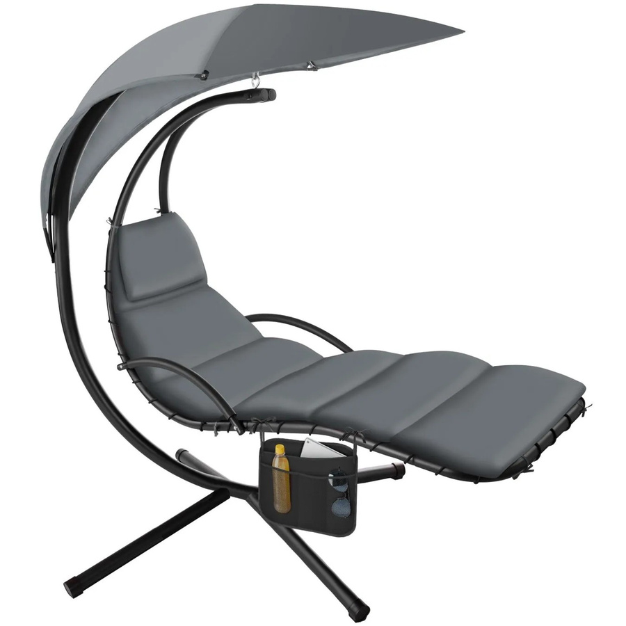 tectake Hängeliege mit Sonnendach und UV-Schutz, ergonomische Liege mit Polstern und Seitentaschen, Grau, B/T/H: 195 x 132 x 197 cm - Bild 2