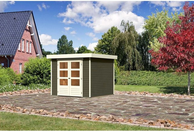 Karibu Holz-Gartenhaus Boras mit Flachdach in Terragrau, lackiert, B/T: 242 x 238 cm - Bild 1