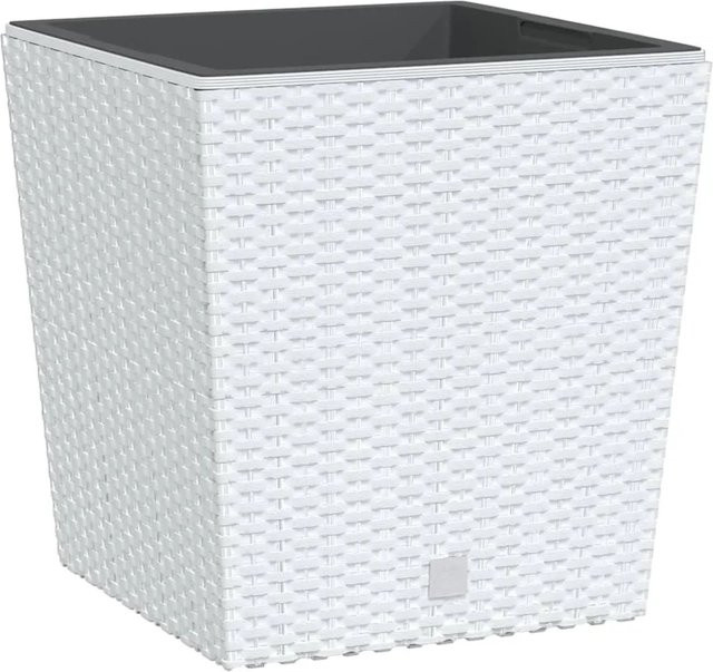 vidaXL Pflanzkübel mit herausnehmbarem Einsatz in Weiß aus Polypropylen mit Rattan-Optik, Volumen: 32 l, B/T/H: 32,5 x 32 x 32 cm - Bild 1