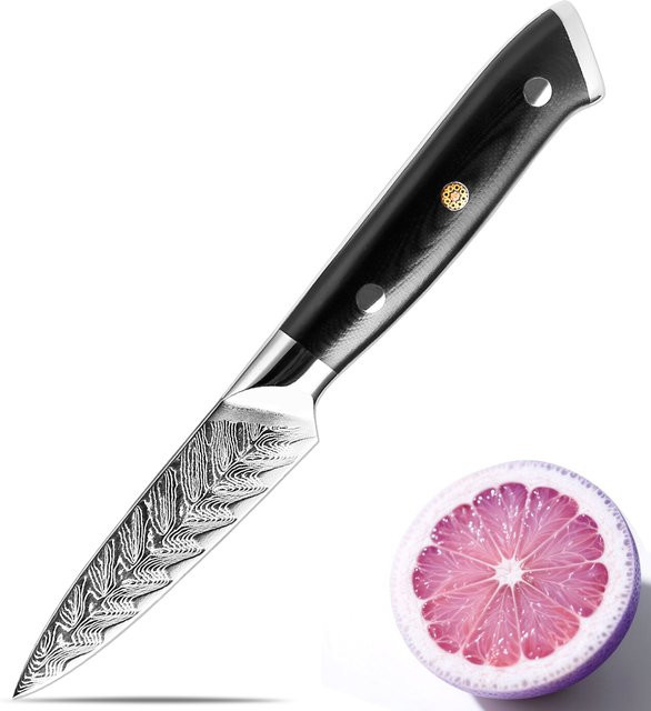 Xituo Schälmesser aus japanischem Damaststahl mit schwarzem G10-Griff, Klingenlänge: 8,9 cm - Bild 1