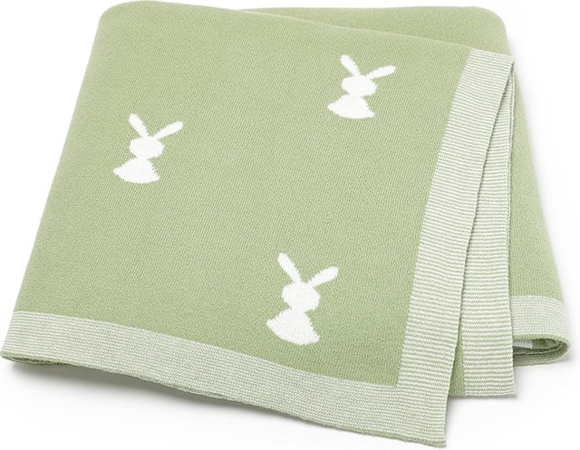 Mimixiong Babydecke mit Osterhase Motiv, gestrickt aus Baumwolle, Grün, B/H: 100 x 80 cm - Bild 1