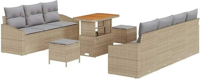 vidaXL Garten-Sofa-Set aus Poly-Rattan mit Kissen, 10-teilig, Beige - Bild 1