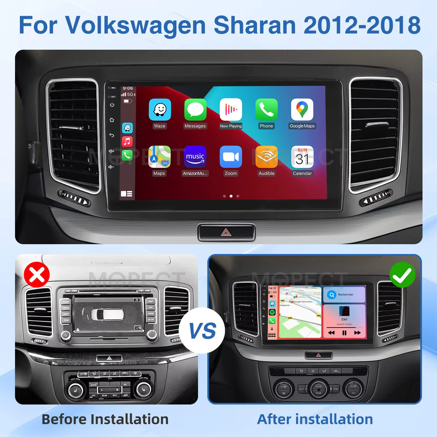 MOPECT Android 15 Autoradio mit CarPlay und GPS für VW Sharan 7N / Seat Alhambra II 2012-2018, 4+64GB, Bluetooth, DAB+, DVR & CAM, Schwarz - Bild 2
