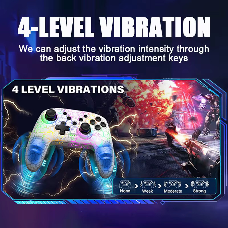 GAMINJA Wireless Gamepad mit Sechs-Achsen-Gyroskop, Dual Vibration und RGB LED-Crack-Effekt für Nintendo Switch, PC und PS3, Farbe: Multicolour/Weiß - Bild 6
