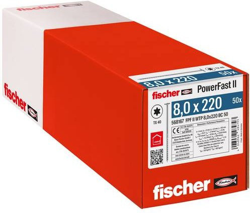 Fischer PowerFast II Holz- und Spanplattenschrauben mit Tellerkopf, Ø 8 mm, Länge: 220 mm, blau passiviert, 50 Stück - Bild 1