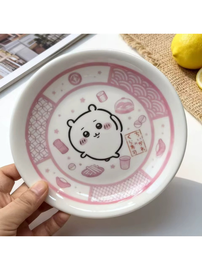 Chiikawa Keramik-Sushi-Teller in Pink mit niedlichem Cartoon-Design - Bild 3
