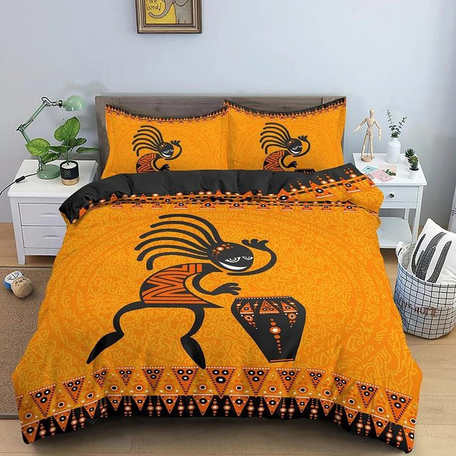 Binchi Fitness Ethno-Bettwäsche-Set in Orange im böhmischen Vintage-Stil aus Polyester, bestehend aus Bettbezug und Kissenbezug, B/H: 245 x 210 cm - Bild 1