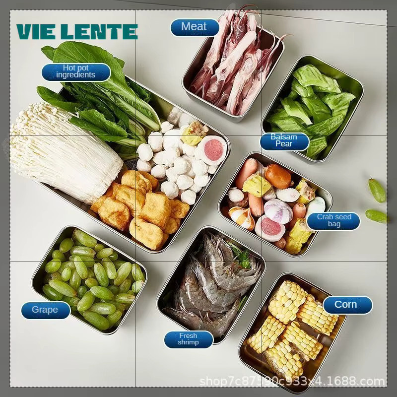 Quadratische Aufbewahrungspfanne aus Edelstahl mit Deckel in Silber für Lebensmittel und Lunchboxen - Bild 2
