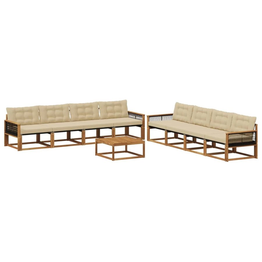 vidaXL Outdoor-Sofagarnitur aus Akazienholz mit Textilene und Kissen, Natur-Beige - Bild 2