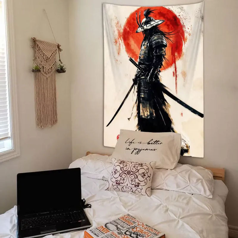 VIKAMA Anime Wandteppich Japanischer Samurai Ukiyo-e mit roter Sonne, mehrfarbig, B: 60 cm, H: 40 cm - Bild 3