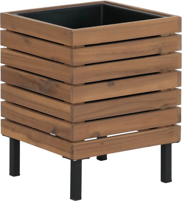 Quadratischer Pflanzkasten MCW P84 aus Stahl und Akazie in Braun, B/T/H: 43 x 33 x 33 cm - Bild 2