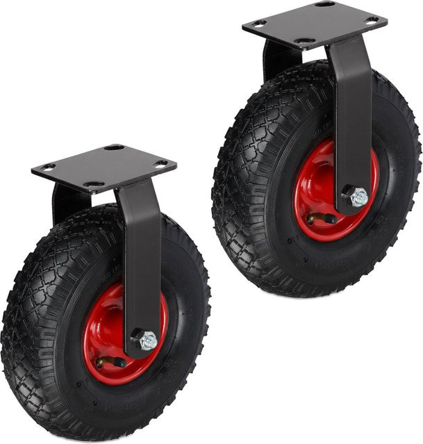Relaxdays Bockrollen 2er Set aus Stahl in Schwarz und Rot, luftbereift, Durchmesser: 29 cm - Bild 1
