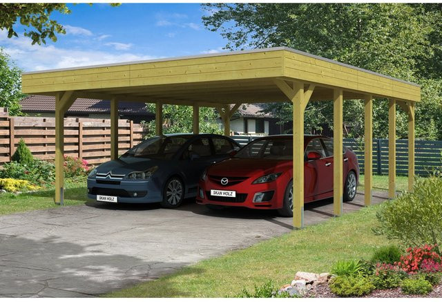 Skan Holz Carport Friesland grün B/T: 557 x 708 cm, Firsthöhe: 254 cm, imprägniert - Bild 1