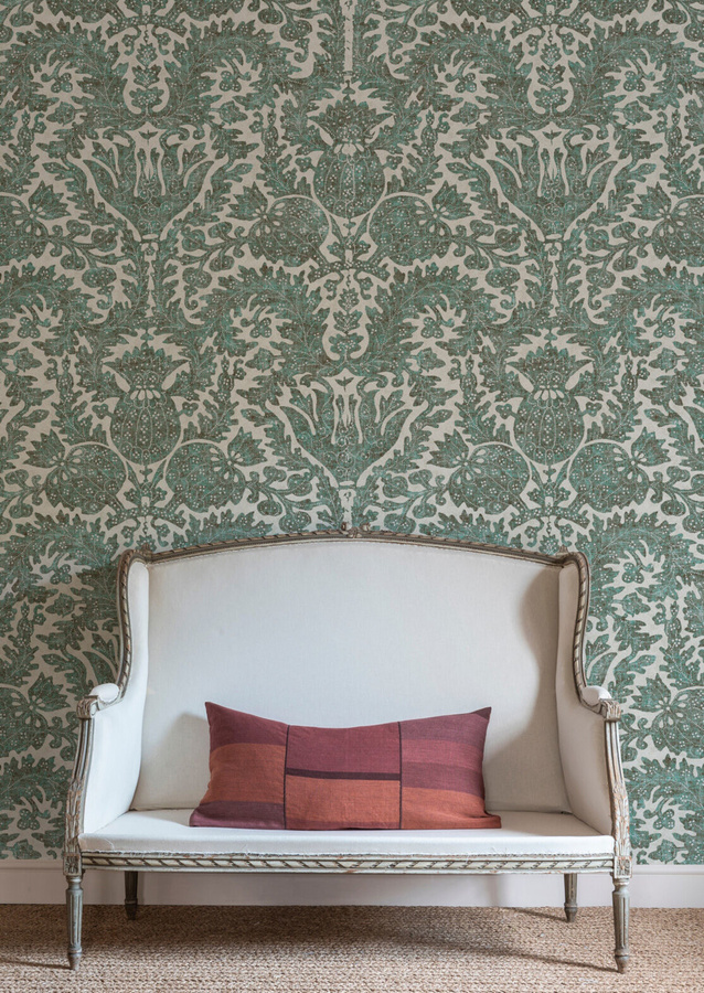 Lewis & Wood Tapete Pomegranate in Verdigris Green mit floralem und botanischem Design aus Vlies - Bild 1
