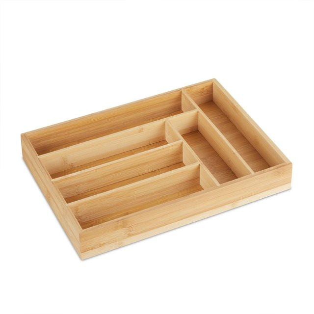 Relaxdays Besteckkasten aus Bambus in Natur, 6 Fächer, B/T/H: 35,5 x 25,5 x 5 cm - Bild 1