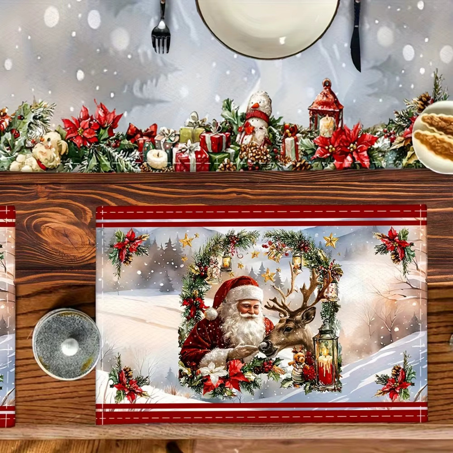 VIKAMA 4-teiliges Weihnachts-Tischset-Set mit grafischem Design in Multicolour, B/T: 40 x 30 cm - Bild 3