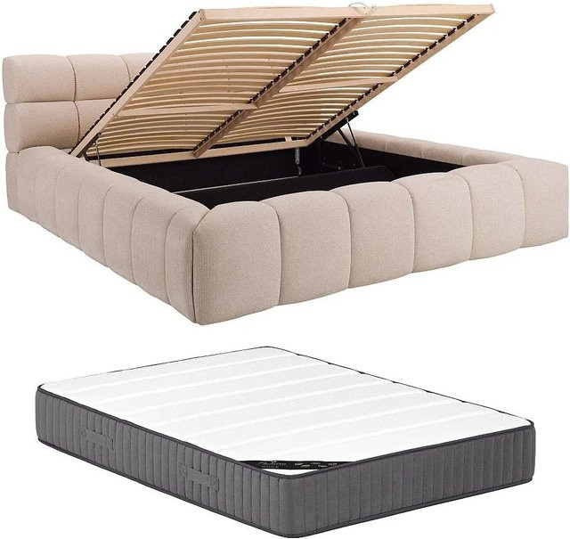Forvik Bett mit Bettkasten von Pascal Morabito in Beige mit Stoffbezug, Breite: 200 cm, Tiefe: 200 cm - Bild 1