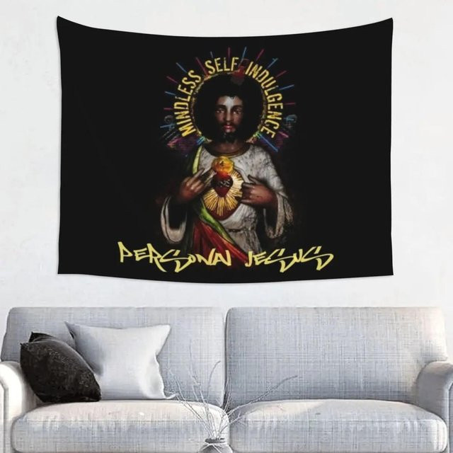 JMG Household Supplies Wandteppich Hirnloser Punk Rock Selbstgenuss Jesus Design, Schwarz, B: 40 cm, H: 90 cm - Bild 1