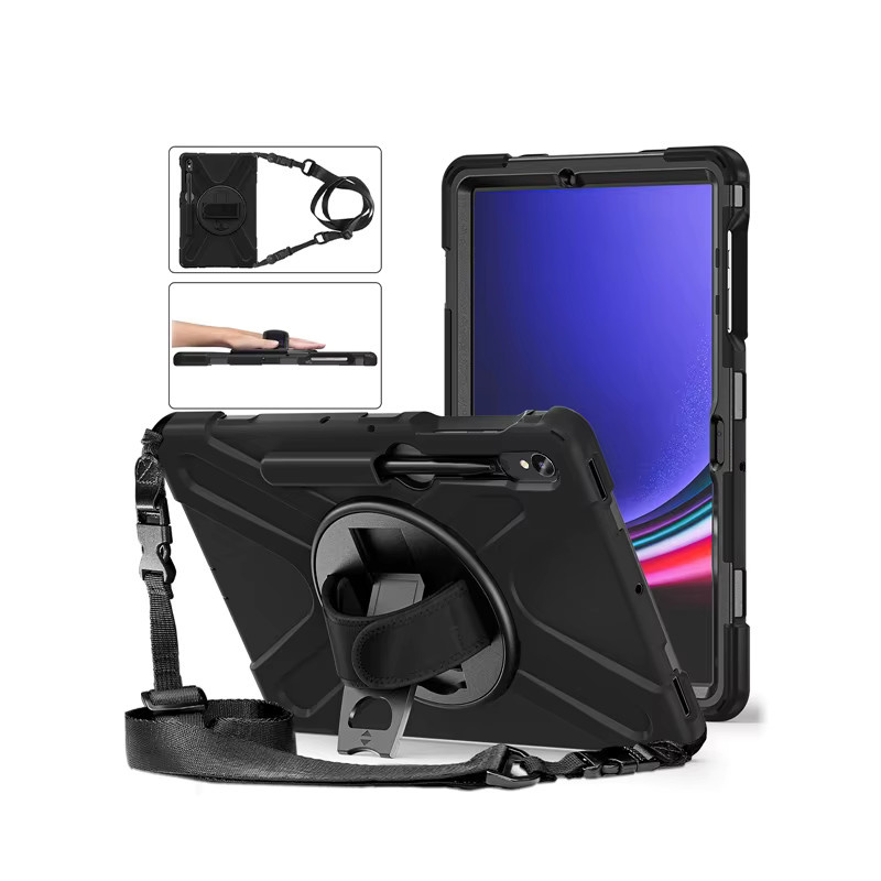 Robuste und stoßfeste Silikonhülle mit Kickstand für Samsung Galaxy Tab A9 Plus, S9 FE, S7, S8, S9, S10 FE Plus Ultra in Schwarz - Bild 2