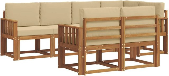 vidaXL Outdoor-Sofagarnitur aus massivem Akazienholz mit 7-teiligem Set und Kissen in Natur und Beige - Bild 1