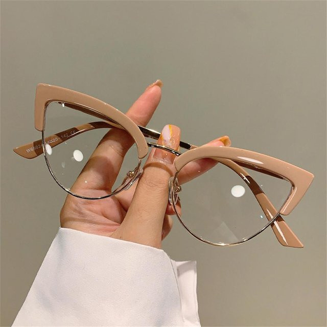 LChome Korrektionsbrille Cat-Eye, Halbmetallrand, Damen, beige - Bild 1