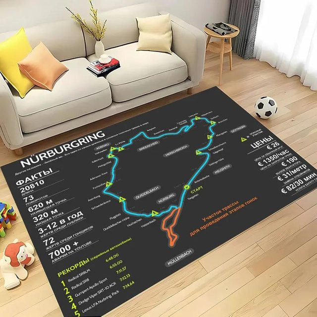 Wucifang Jewelry 3D HD Nürburgring F1 Rennstrecke Teppich, rutschfeste Fußmatte aus Polyester in Schwarz, B/T: 80 x 50 cm - Bild 1