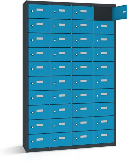 rotstahl Wertfachschrank mit 40 Fächern in Blau und anthrazitgrauem Korpus, B/T/H: 115 x 50 x 180 cm - Bild 1