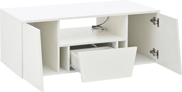 okwish Couchtisch modern in Weiß mit LED, Schublade und 2 Schränken, B/T/H: 100 x 50 x 40 cm - Bild 1