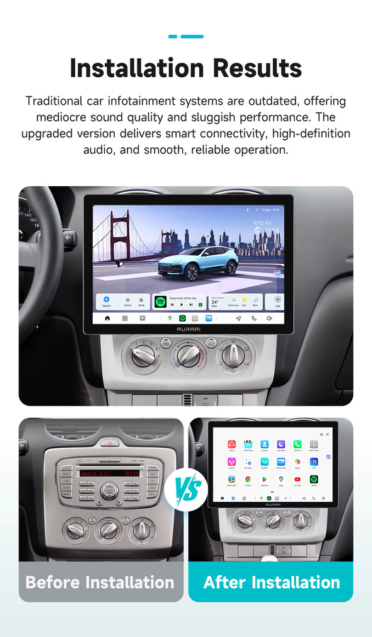 AURAAI Intelligentes Carplay Android Auto Radio für Ford Focus Mk2 Mk3 2004 - 2011 mit GPS, ADAS, 360 Kamera und 8+256G Speicher in Schwarz - Bild 2