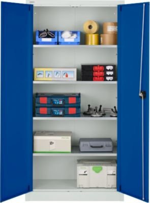 Schäfer Shop Pure Stahlschrank mit 4 verzinkten Böden, abschließbar, Lichtgrau und Enzianblau, B/T/H: 95 x 40 x 193,5 cm - Bild 1